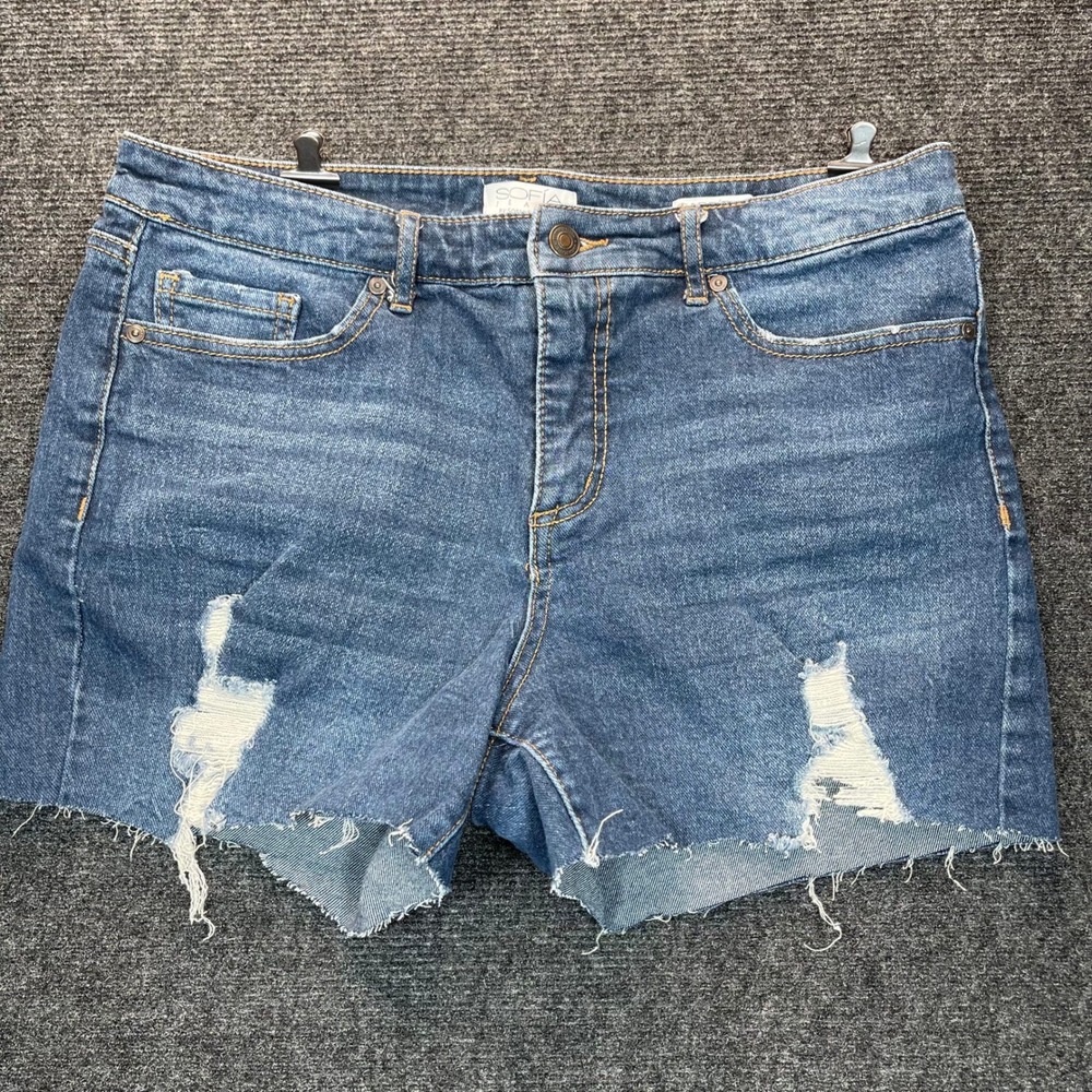Sofia Jeans Bermuda Y2K Short Women 10 Blue Distressed Raw Hem Gabriella Stretch
